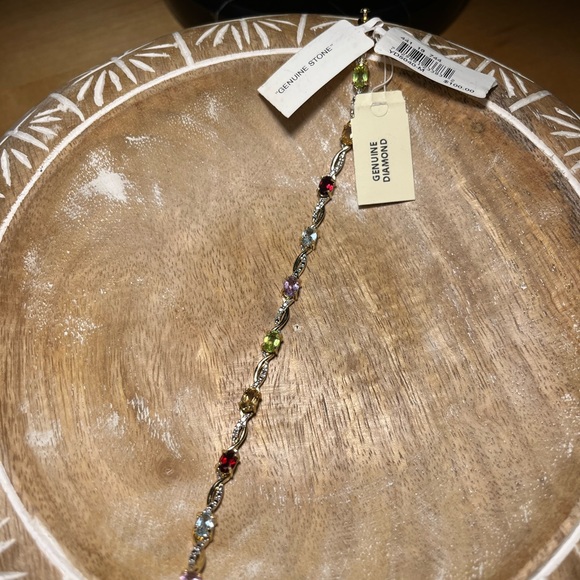 NWT Multi Genuine Gemstone & Diamond 18KT Gold Over Sterling Silver Bracelet - Picture 2 of 15